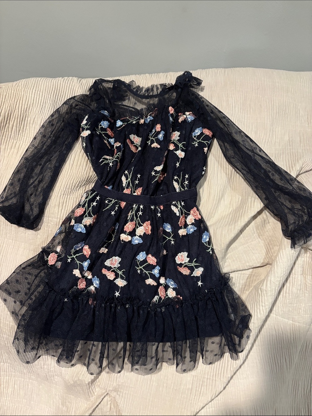 BCBGirls Navy Floral Embroidered Mesh Dress
